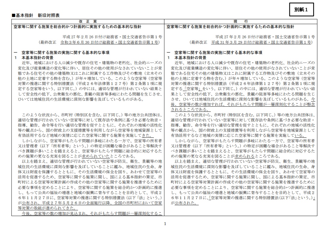 空家法基本指針及び特定空家等ガイドラインを改正