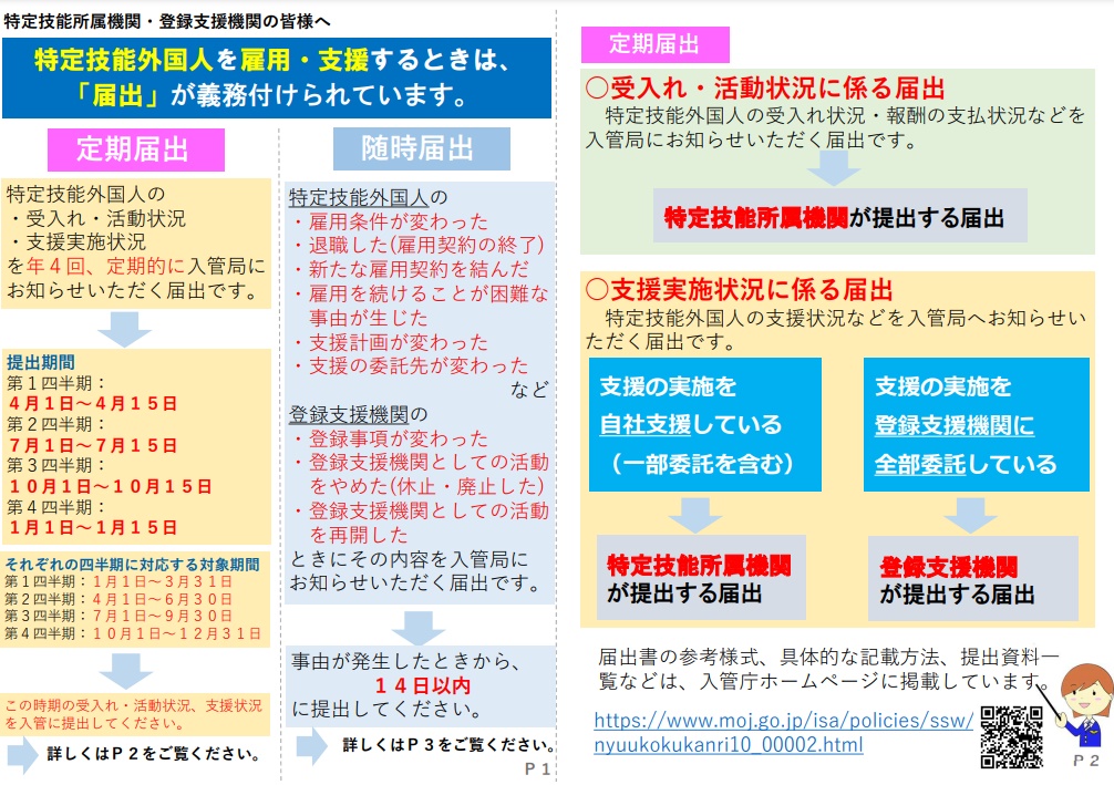 特定技能制度届出の広報・周知用リーフレット