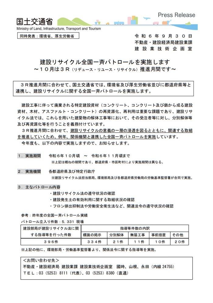 建設リサイクル全国一斉パトロール