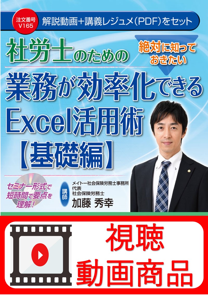 [動画視聴サービス商品]　絶対に知っておきたい　社労士のための　業務が効率化できるExcel活用術【基礎編】の画像