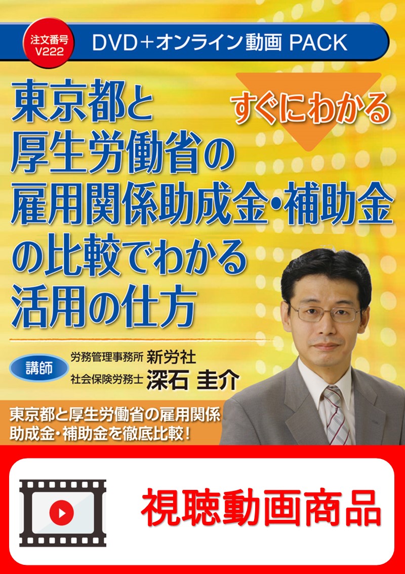 [動画視聴サービス商品]　すぐにわかる 東京都と厚生労働省の雇用関係助成金・補助金の比較でわかる活用の仕方の画像